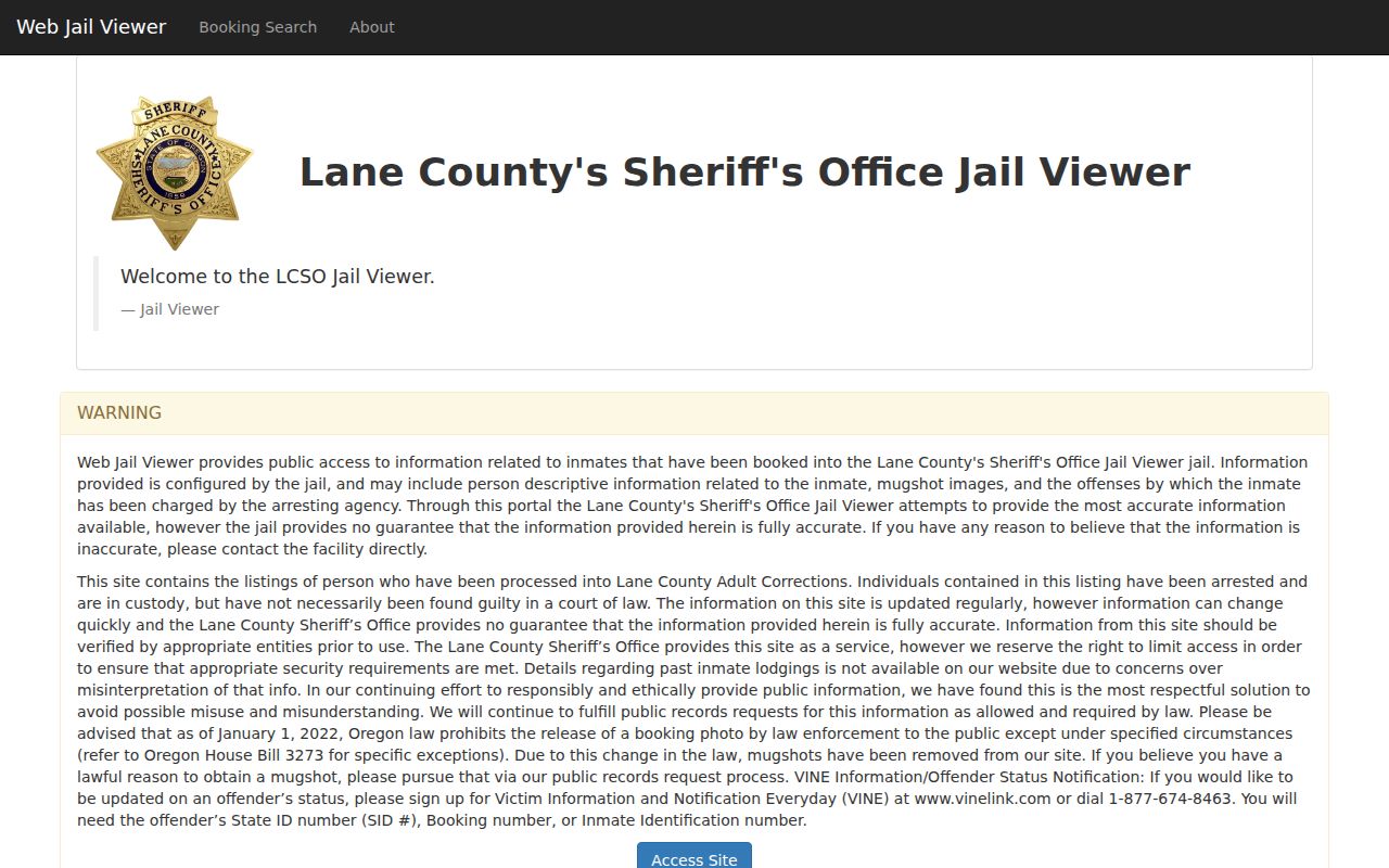 Lane County arrest lookup current custody viewer