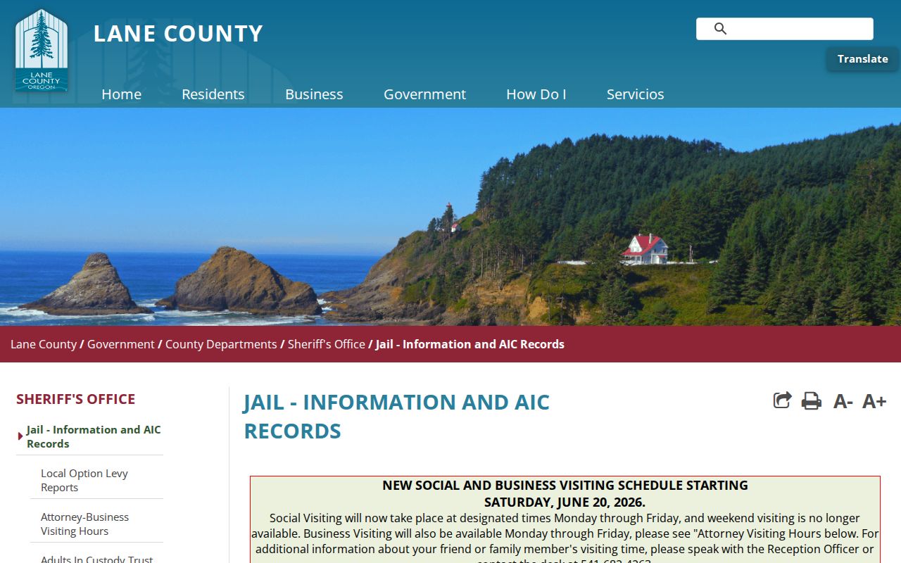 Lane County arrest records and jail record request information