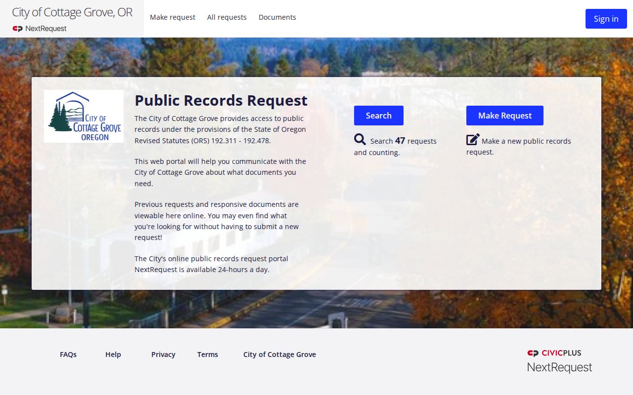 Lane County Cottage Grove criminal records NextRequest portal