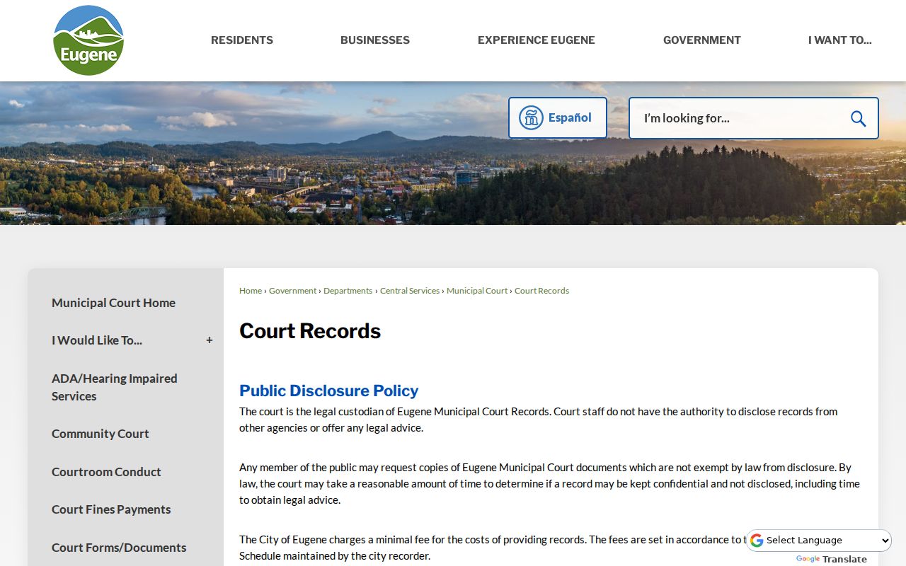 Lane County Eugene criminal court records copy request information