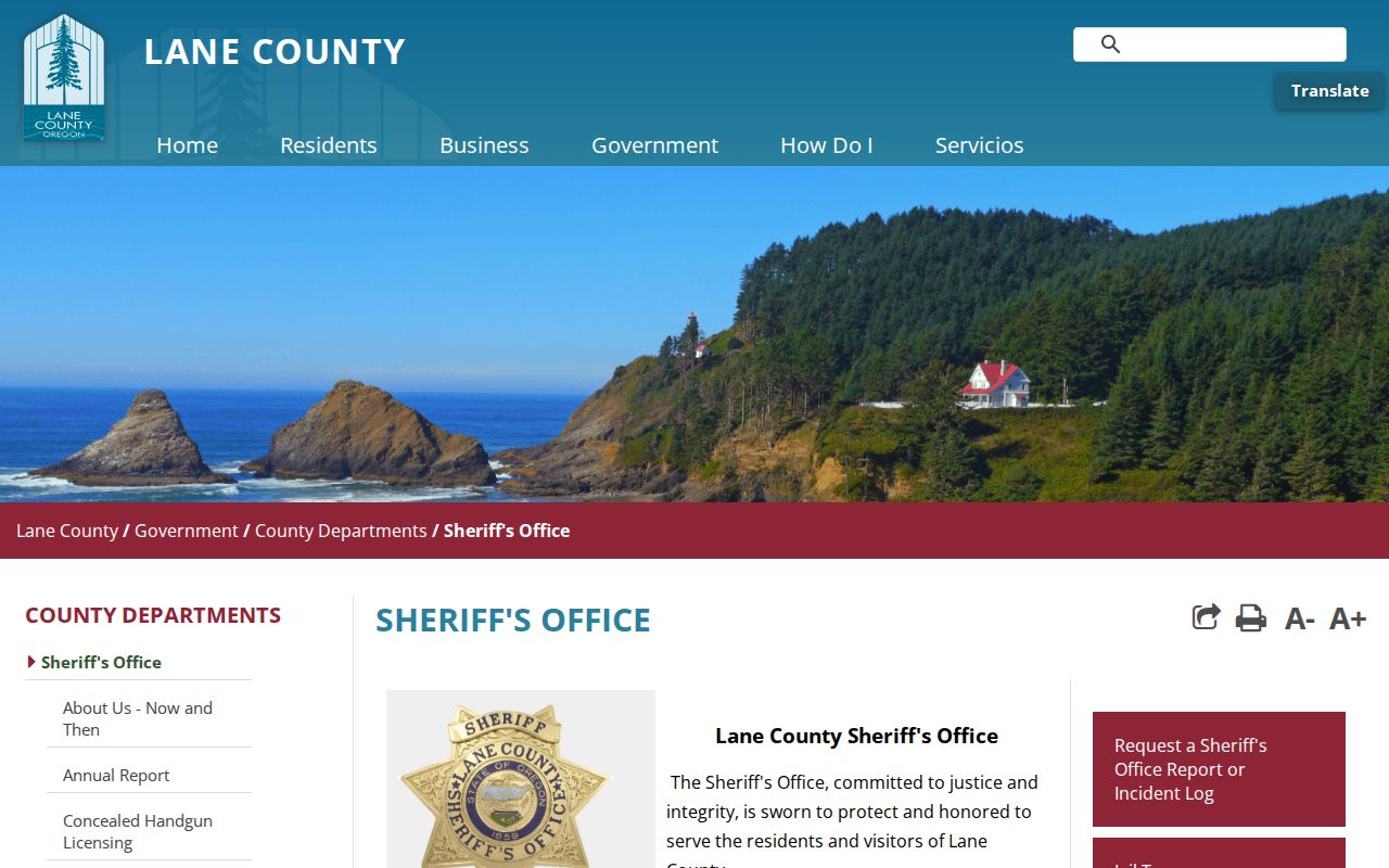 Lane County criminal history sheriff records source