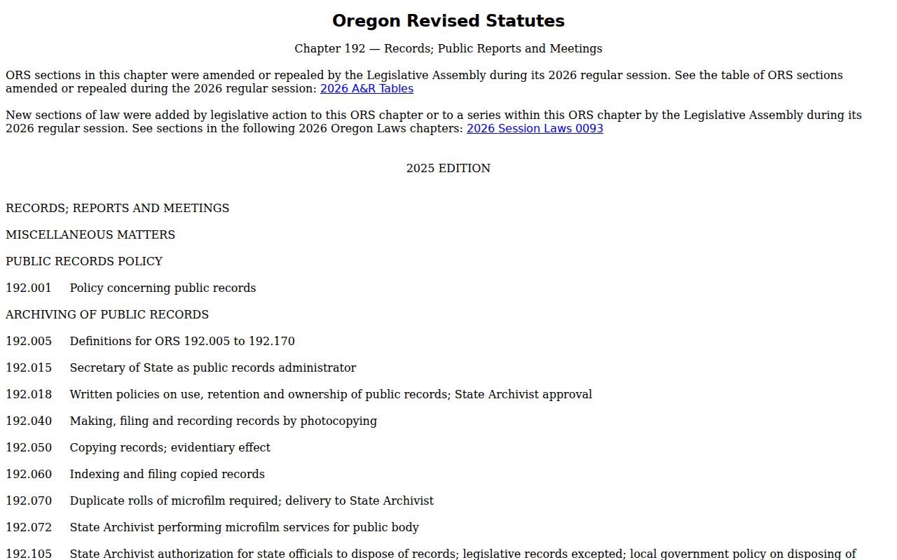 Lane County criminal history Oregon Public Records Law
