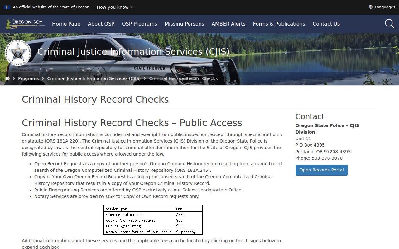 Lane County criminal history Oregon State Police repository