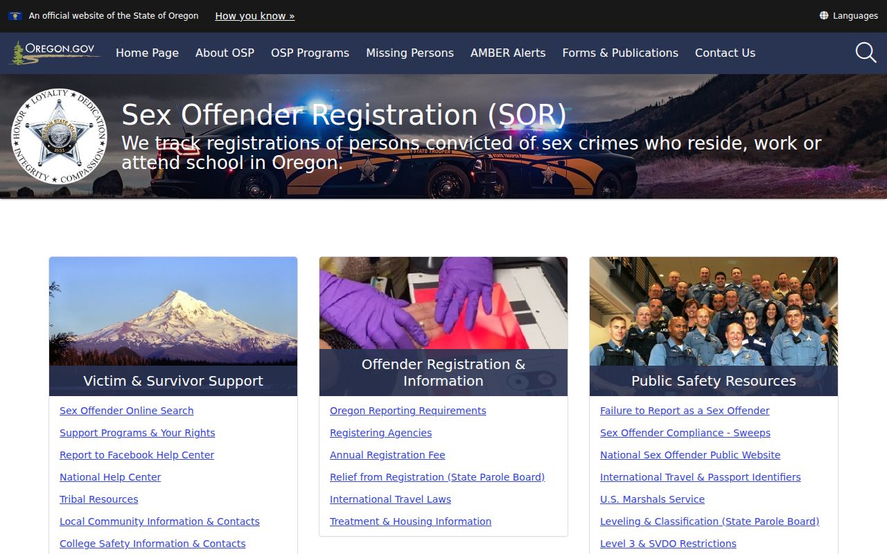 Lane County sex offender search Oregon State Police program
