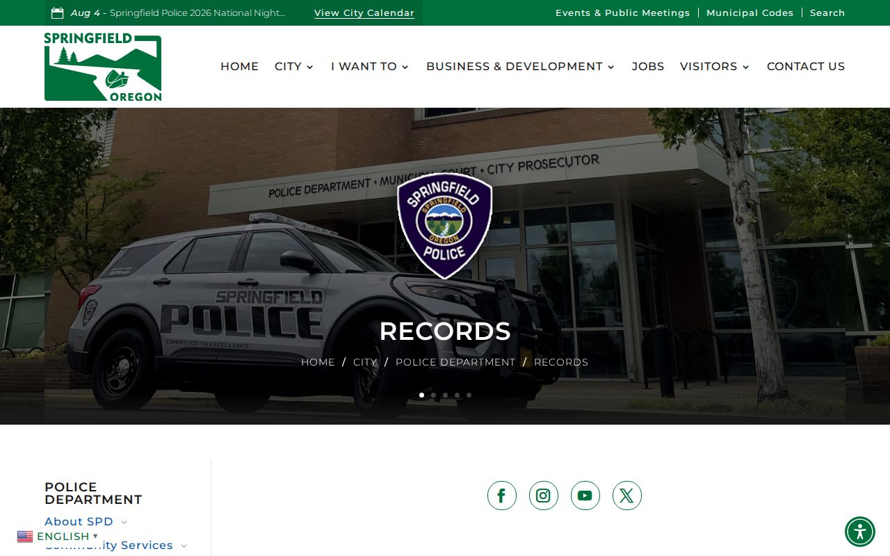Lane County Springfield criminal records police request page
